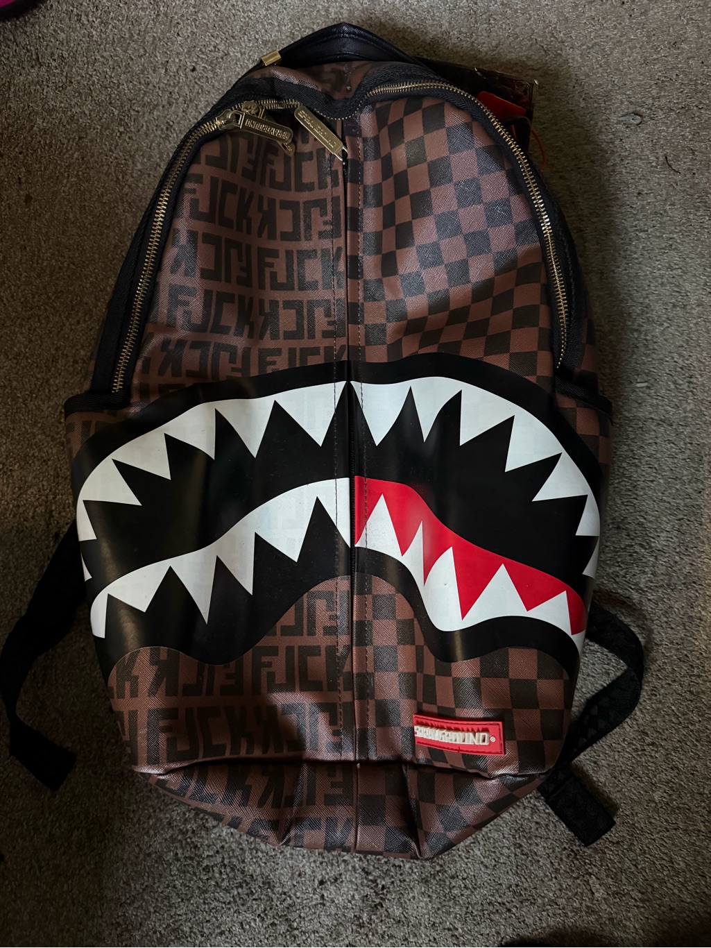 Sprayground Brown Checker Shark Backpack
